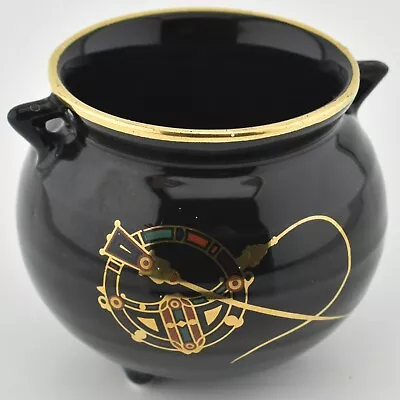 Buy Vintage Arklow Ireland Cauldron Ceramic Trinket Pot Black Gilt Sewing Pottery • 11.99£