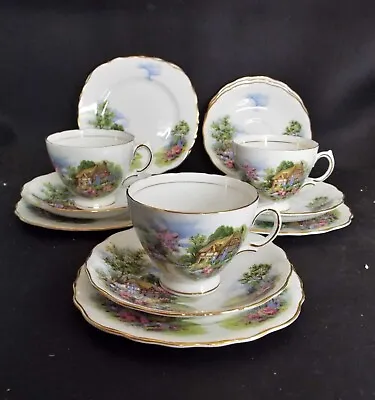 Buy Vintage Royal Vale HOMESTEAD 14 Piece Part Tea Set - 3 Trios, 2 Plates, 3 Saucer • 33.99£