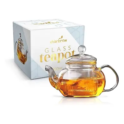Buy Glass Tea Pot & Tea Strainer For Loose Leaf Tea 400ml • 9.99£