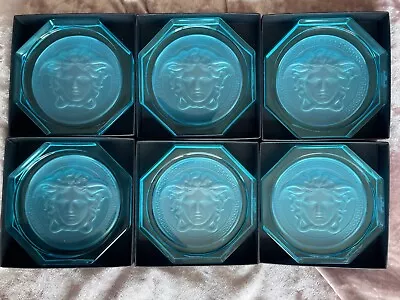 Buy Rosenthal Versace Glass Crystal Drinks Coasters Brand New Light Blue Color Boxed • 185£