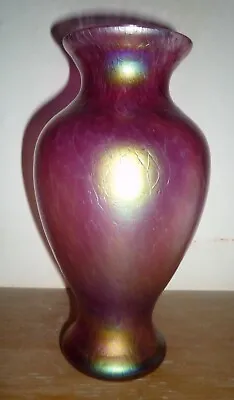Buy Vintage Iridescent Lustre Heron Studio Glass Pink Mauve Speckled Vase • 21£