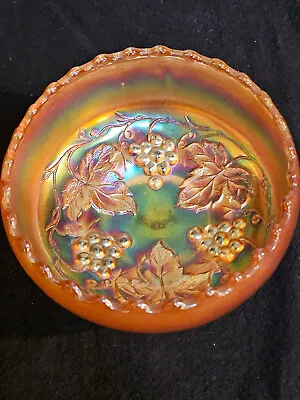 Buy Antique Dugan Marigold Carnival Glass Golden Grape 5 1/8  Bowl Sawtooth Edge • 14.48£