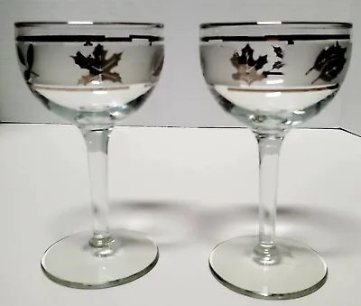 Buy VTG MCM Libbey Pair Of Champagne Coupe Glasses Silver/Frost Gold Classic Leaf  • 14.86£