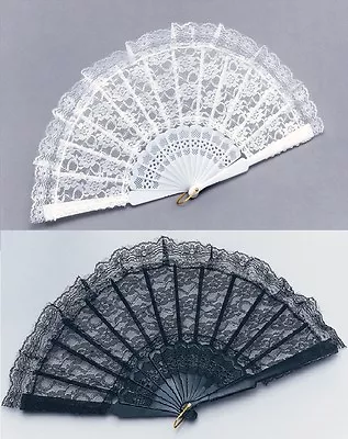 Buy Spanish Style Folding Lace Hand Fan Dance,Wedding Floral Design Black White • 3.49£