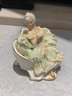 Buy Original Vintage Dresden Germany Porcelain Lace Figurine Of Lady Sitting On Sofa • 7£