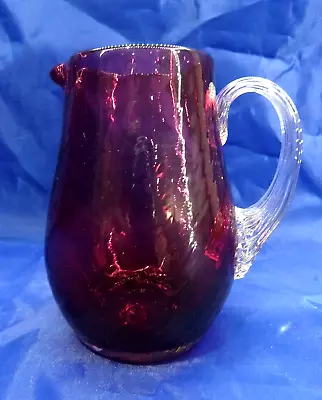 Buy Small Antique Ribbed Cranberry Glass Jug Twisted Rope Handle 3.75 Inches • 14.99£