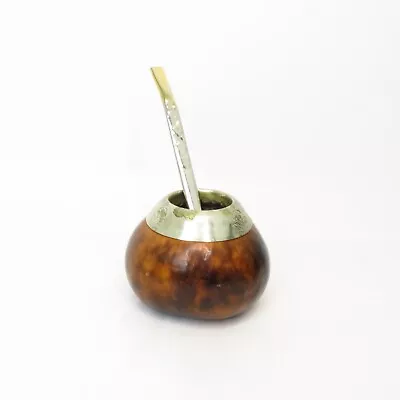 Buy Vintage Yerba Mate Carved Gourd Cup + Bombilla Straw Drinking Vessel • 29£
