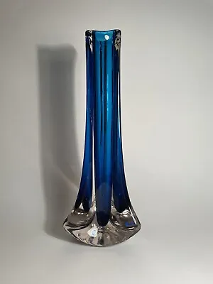 Buy Vintage Whitefriars 9570 Tricorn Glass  Vase Blue Geoffrey Baxter 24cms MCM • 20£