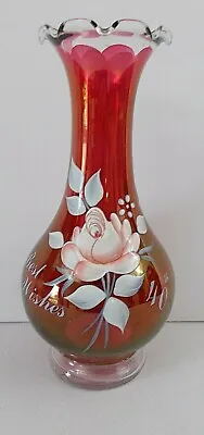 Buy Westmoreland Glass Ruby Flash 40th Anniversary Vase With HP Rose • 24.13£