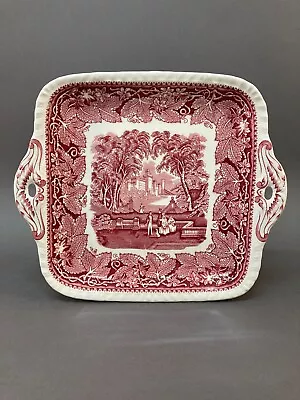 Buy Vintage Pink China Masons Vista Small Square Cake Plate With Handles Decor RARE • 135£