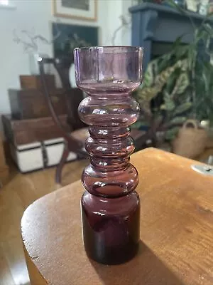 Buy Mid Century Scandinavian Hooped Glass Vase Swedish Pale Purple 1970s • 29£