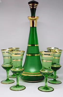 Buy Bohemia Czechoslovakia Glass Whiskey Decanter Green Crystal 6 Glasses Excellent • 95.90£