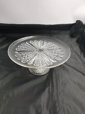 Buy Vintage Pressed Cut Clear Glass Pedestal Round Cake Stand Plate Daisy Floral • 24.99£