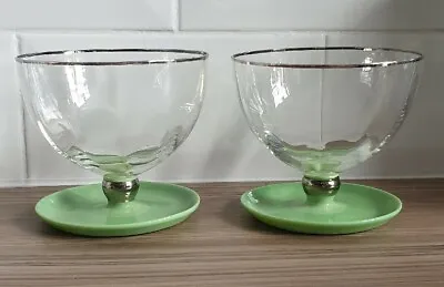 Buy 2 X Vintage 1930s Glass And Jadite Footed Dishes Bowls • 16£