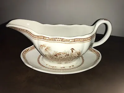 Buy FURNIVALS Brown QUAIL 1913 ENGLAND Gravy Boat With Under Plate MINT • 19.16£