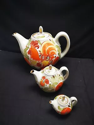 Buy Ussr 1970's Gorodnitsa Set Of 3 Ceramic Teapots W. Rooster And Flowers V. G.c.  • 34.99£