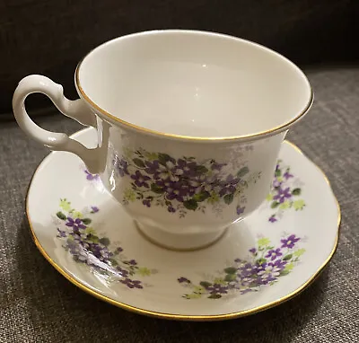 Buy QUEEN ANNE Bone China Short Footed Teacup/Saucer Made In England Violet Flowers • 19.18£