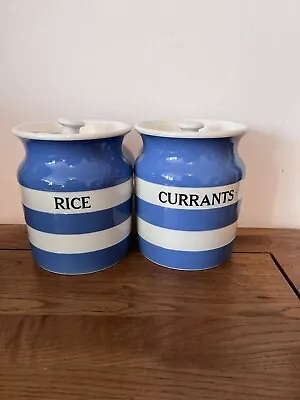 Buy Rare Early Vintage T.G Green Cornishware Rice Currants Caddy Jars • 28£