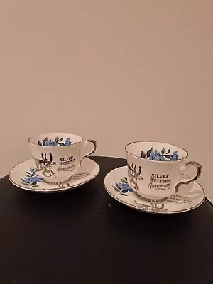 Buy Pair Royal Stafford Bone China Silver Wedding Anniversary Tea Cup And Saucer Set • 7.49£