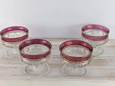 Buy Tiffin Indiana Glass Kings Crown Thumbprint Ruby Red Set Of 4 Sherbert Glasses • 28.34£