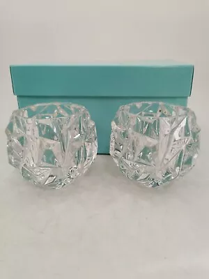 Buy X2 Tiffany & Co Rock Cut Crystal Glass Votive Candle Holders Boxed (AN_7171) • 70£