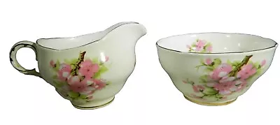 Buy Adderley Fine Bone China Creamer And Sugar Pink Blossoms Vintage Hand Painted • 13.33£