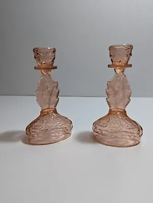 Buy Pair Of Vintage Art Deco Walther & Sohne Waltraut Leaf & Rose Glass Candlesticks • 11.99£