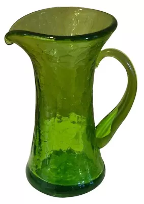 Buy Kanawha Green Crackle Glass Small Pitcher Vase Hand Blown Applied Handle  • 16.13£