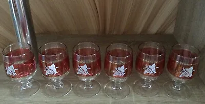 Buy Vintage Set Of Six Cranberry Wine/Tumbler Glasses, With Grape Design, Italian. • 15£