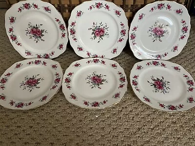 Buy Queen Anne Bone China Side / Tea Plates X6 Pink Roses Design Lovely Condition • 10£