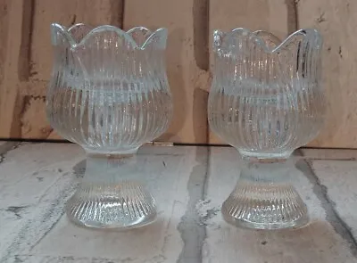 Buy Vintage Tulip Ribbed Glass Candle Holders Heavy Beautiful Tapered  • 17.50£