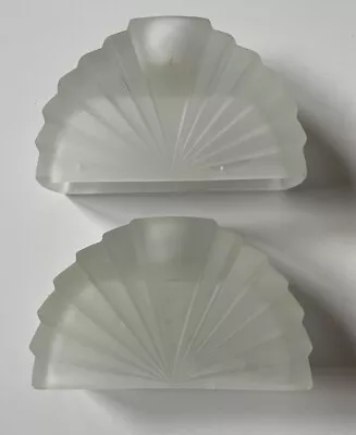 Buy Pair Art Deco White Satin Frosted Glass Fan Candlestick Holders • 19.02£