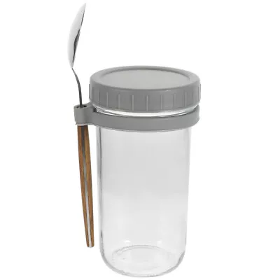 Buy 600ml Glass Jar With Lid Spoon For Overnight Oats And Meal Prep • 15.38£