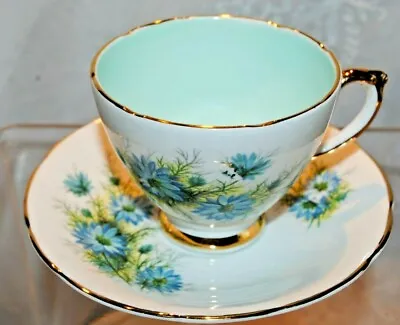 Buy Vintage Sutherland Staffordshire Floral Tea Cup Saucer Set England Blue Flowers • 14.20£