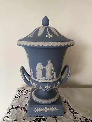 Buy Wedgwood Blue Jasperware - Campagna Lidded Urn Vase Vintage Made In England • 250£
