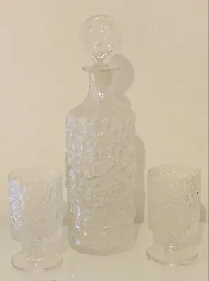 Buy Whitefriars Patt.No M142 Textured Glass  Decanter With 2 Glasses G.Baxter • 55£
