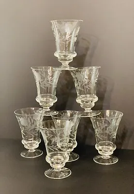 Buy Set Of 7 Crystal Antique Etched Glasses - Flower And Leaves Motif 4.5” • 18.94£