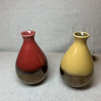 Buy 2 Elegant Expressions Red & Yellow Metallic Glaze Drip Edge Diffuser Vase 4.75 T • 10.43£