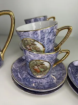 Buy Limoges France Vintage Tea Set With Teapot 15pcs Gold Blue Purple Top Condition • 65£