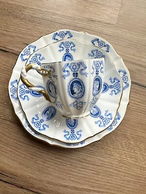 Buy Antique Coalport Blue & White Coalport Cameo Ribbon Bows Cup Saucer Plate 1881s • 135£