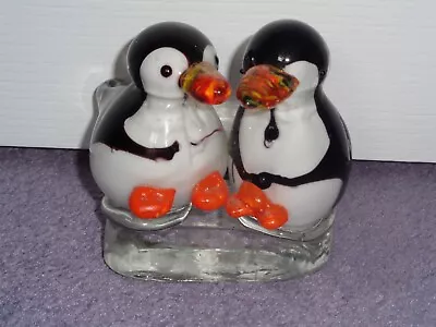 Buy Vintage Murano? Art Glass Pair Duo Penguins Figurines On Ice Block Paperweight • 12£