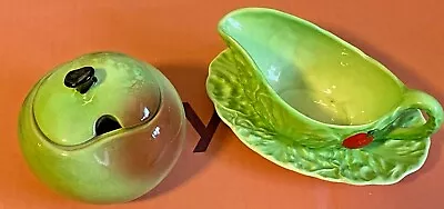 Buy Carlton Ware-Green & Red Apple-Cabbage Leaf Sauce Boat & Underplate-Vintage • 29.99£