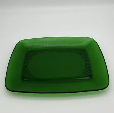 Buy 🧩Vintage Anchor Hocking Charm Forest Green Glass Rectangular Serving Platter • 23.82£