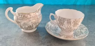 Buy Royal Vale Bone China Gold&White Milk Jug And Tea Cup With Saucer By Ridgwood • 25£