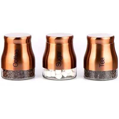 Buy Set Of 3 Kitchen Glass Storage Jars Canisters Pots Tea Coffee Sugar Lid Bottle • 11.25£
