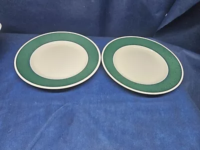 Buy Churchill Staffordshire England Stoneware Set/2 Dinner Plates Green Band Design  • 16.97£
