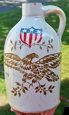 Buy Antique Hand Painted STONEWARE JUG W/ Eagle & US Shield - Cambridge MA Grocery • 120.64£