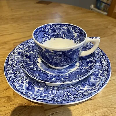 Buy Antique George Jones & Sons Abbey 1790 Blue White Cup Saucer And Tea Plate Trio • 7.50£