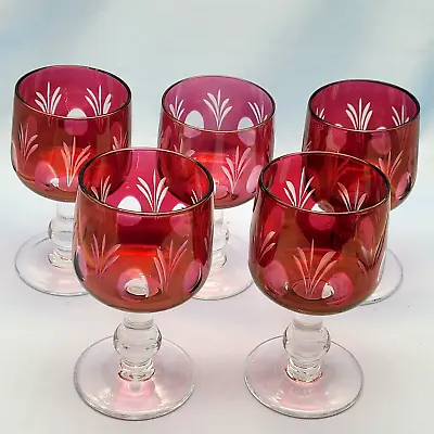 Buy Bohemian Crystal Wine Glasses Goblets Red Overlay Hand Made 5 X 13cm Mid Size • 69£
