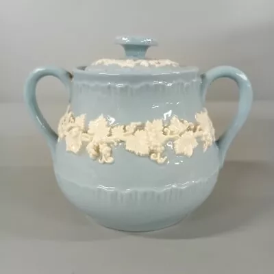 Buy Wedgwood Queens Ware Embossed Sugar Bowl Lidded Blue White Ceramic Homeware -CP • 9.99£